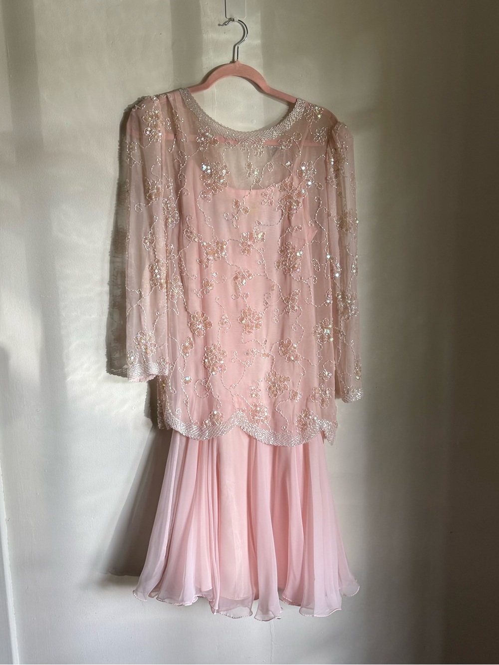 Elegant Beaded Pink Girls' Dress with Sheer Overlay